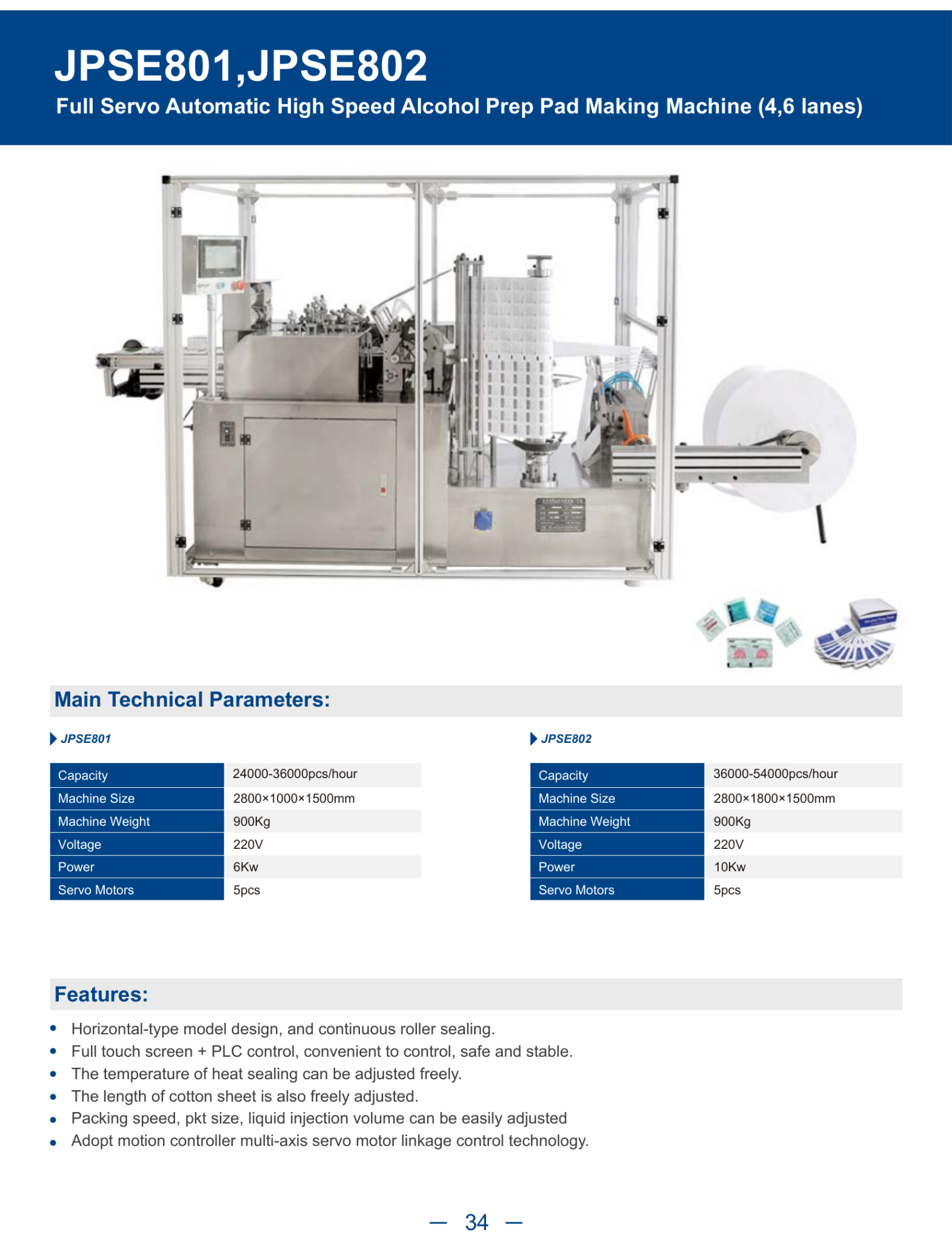 JPSE801-802_Full-Servo-Automatic-High-Speed-Alcohol-Prep-Pad-Making-Machine-4-6-lanes detail 1