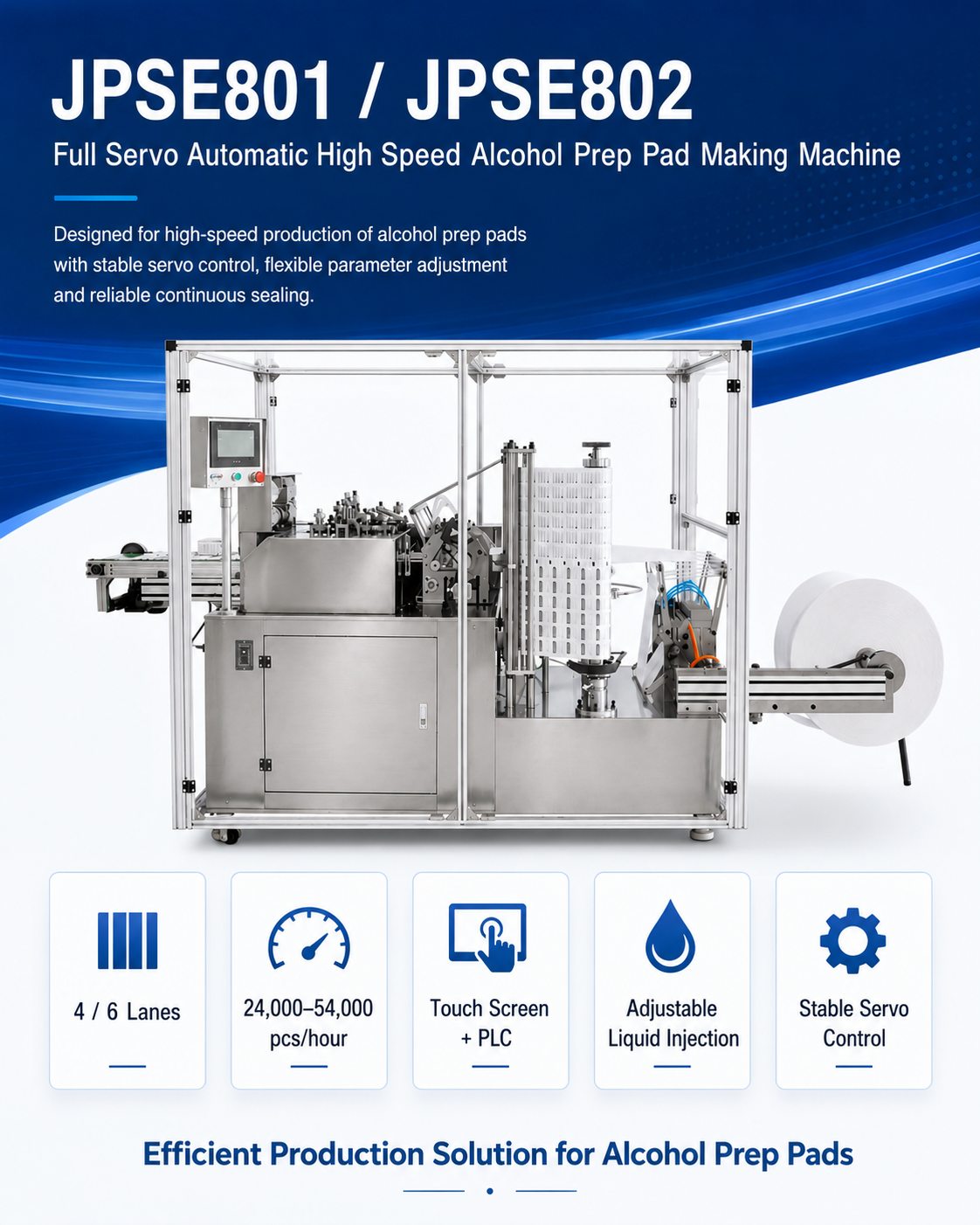 JPSE801-802_Full-Servo-Automatic-High-Speed-Alcohol-Prep-Pad-Making-Machine-4-6-lanes detail 2