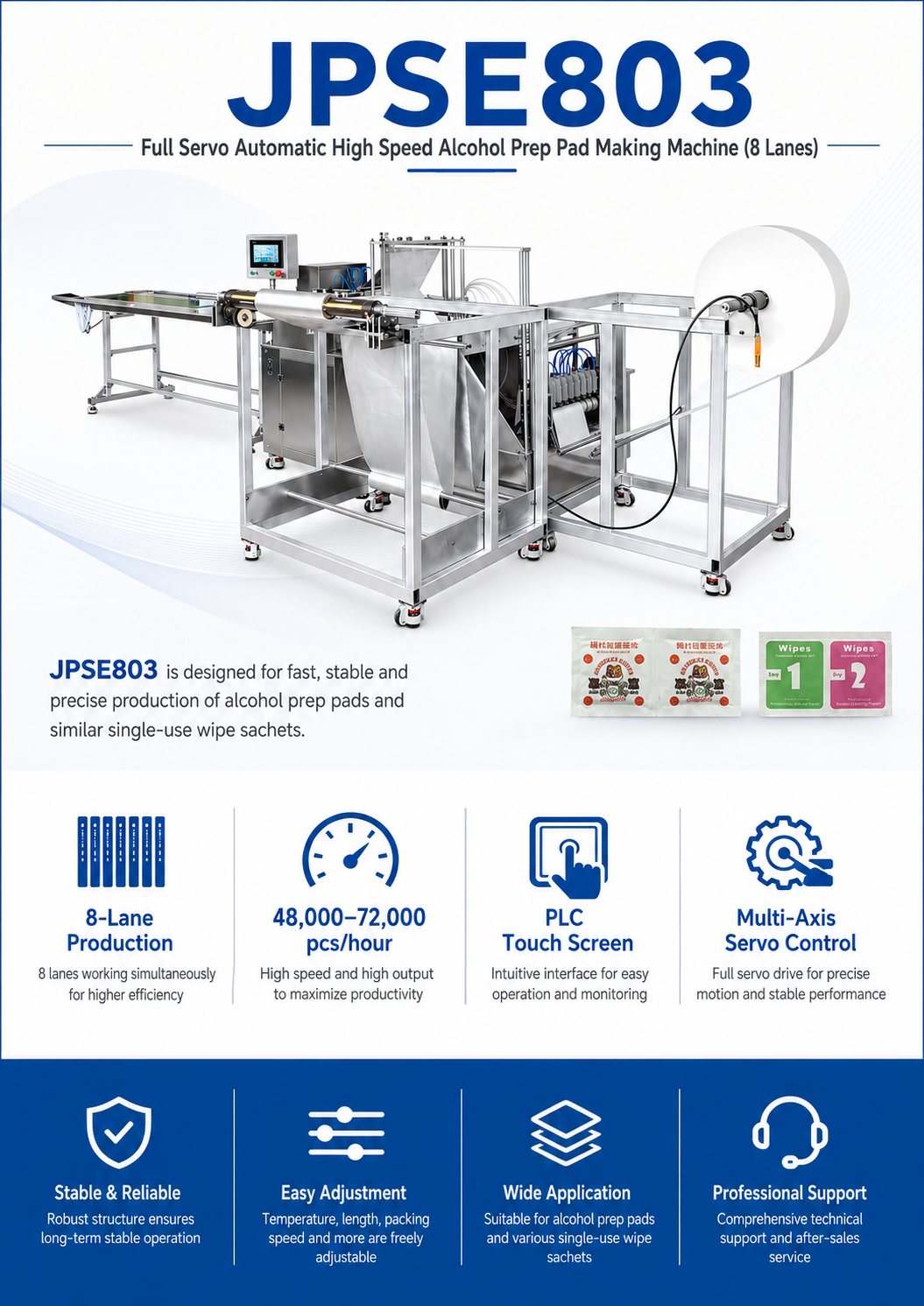 JPSE803_Full-Servo-Automatic-High-Speed-Alcohol-Prep-Pad-Making-Machine-8-lanes detail 5