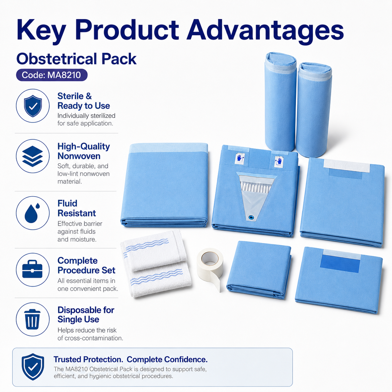 Obstetrical procedure pack MA8210 configured for vaginal delivery