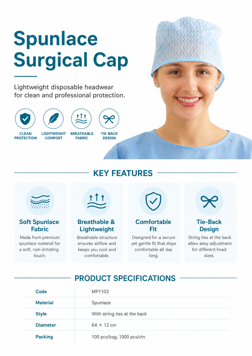 Spunlace Surgical Cap_MP1103 detail 1