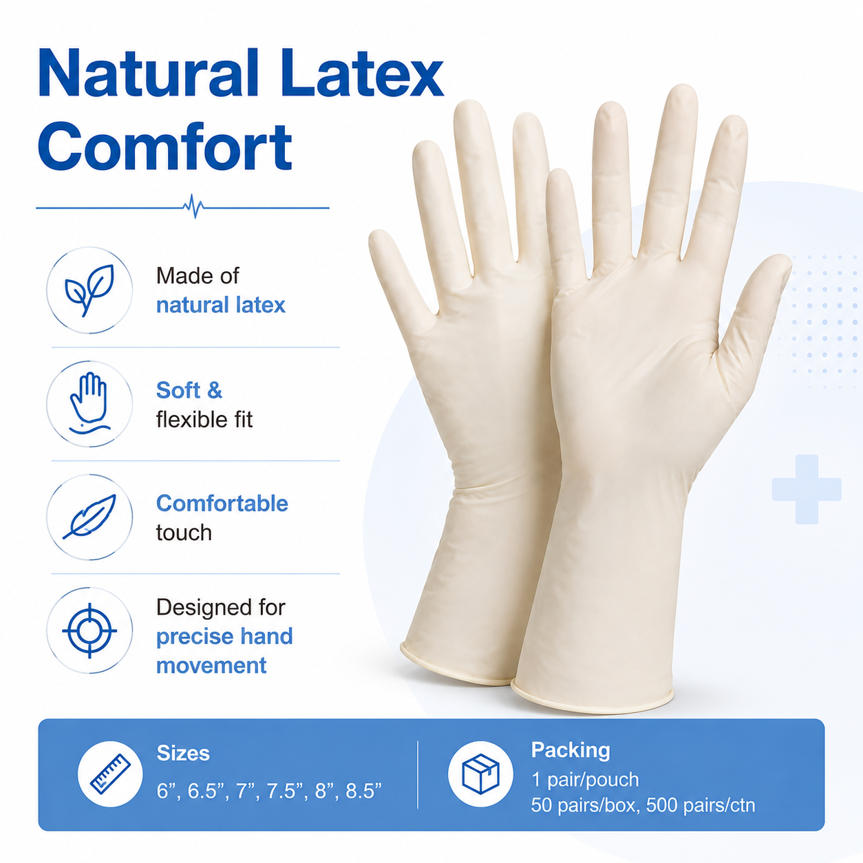 Sterile Surgical Latex Gloves MP1871S in sterile peel-pack with anatomical shaping